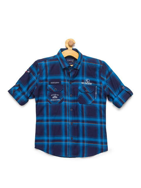 

CAVIO Boys Blue Premium Tartan Checked Casual Shirt