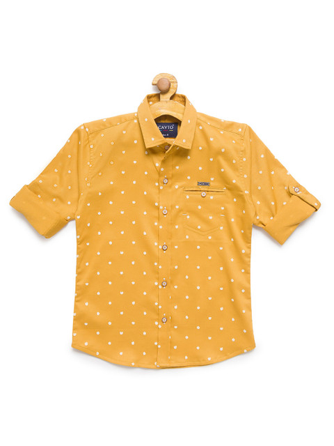 

CAVIO Boys Gold-Coloured Premium Printed Casual Shirt