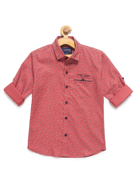 

CAVIO Boys Rust Orange Premium Floral Printed Casual Shirt