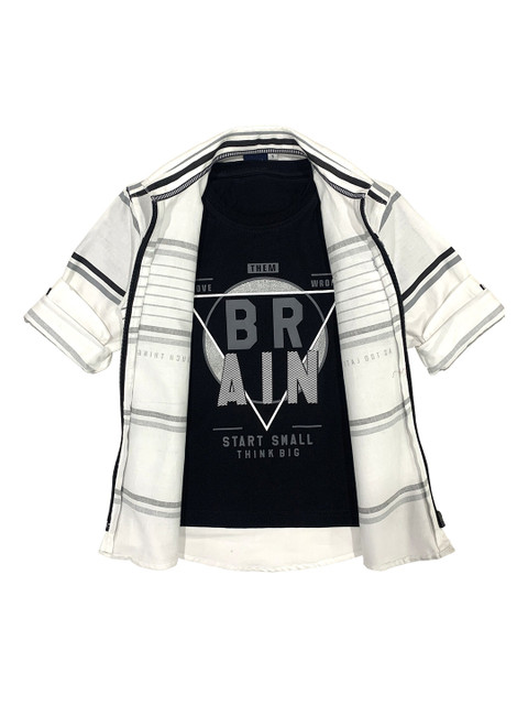 

CAVIO Boys White Premium Printed Casual Shirt With Attached T-shirt