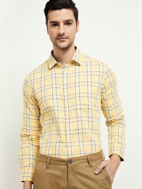 

max Men Yellow & White Comfort Regular Fit Tartan Checked Pure Cotton Casual Shirt