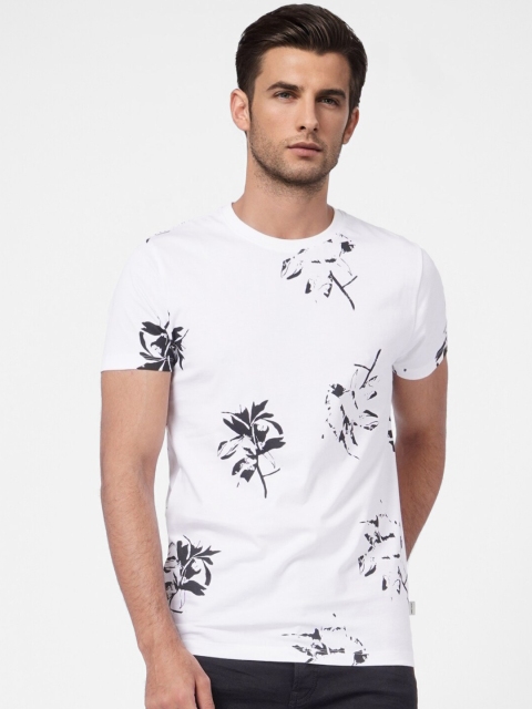 

Jack & Jones Men White & Black Floral Printed Cotton Slim Fit T-shirt