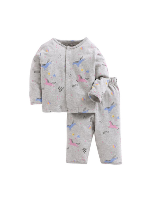

Clt s Unisex Kids Grey Printed Pure Cotton Night suit