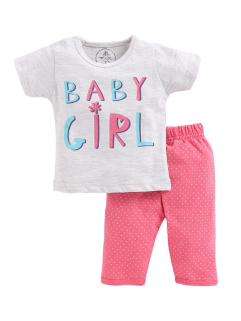 

Clt s Girls Pink & Grey Printed Night suit