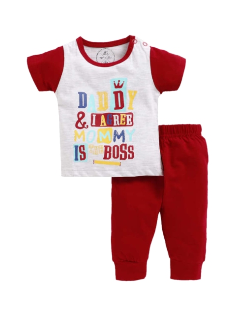 

Clt s Kids Red & Grey Printed Pure Cotton Night Suit