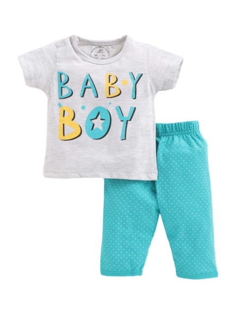 

Clt s Unisex Kids Turquoise Blue & White Printed Night suit