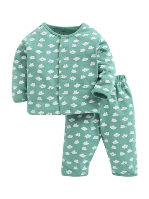 

Clt s Unisex Kids Green Printed Night suit