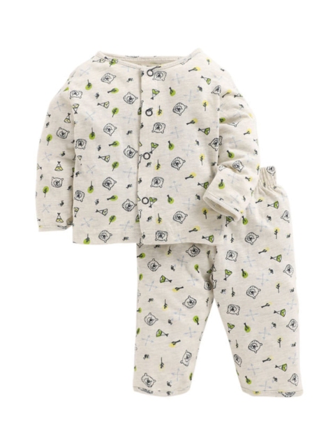 

Clt s Unisex Kids Cream-Coloured Printed Pure Cotton Night suit
