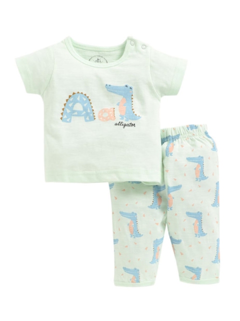 

Clt s Kids Green & Blue Printed Cotton Night suit
