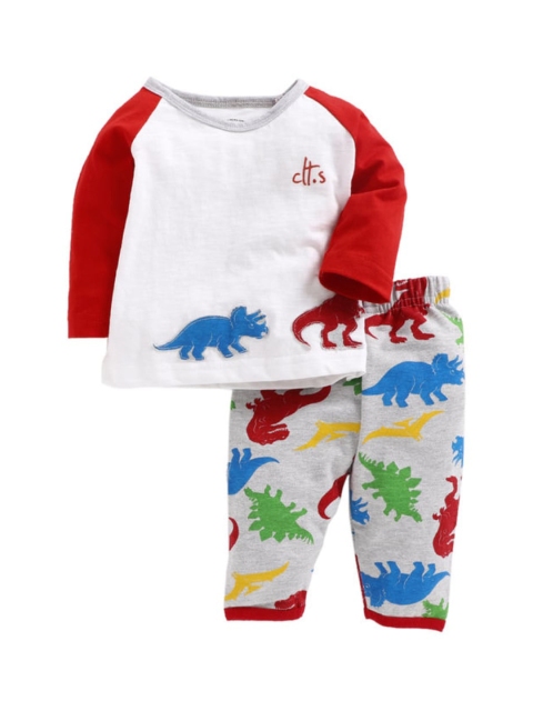 

Clt.s Kids Red & White Dinosaur Printed T-shirt & Pyjama Set