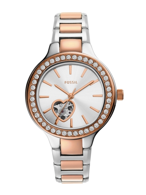 

Fossil Women Silver-Toned Embellished Dial Stainless Steel Analogue Watch, Rose gold