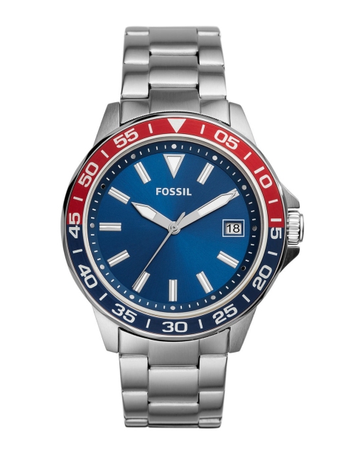 

Fossil Men Blue Embellished Dial & Silver Toned Stainless Steel Bracelet Style Straps Analogue Watch