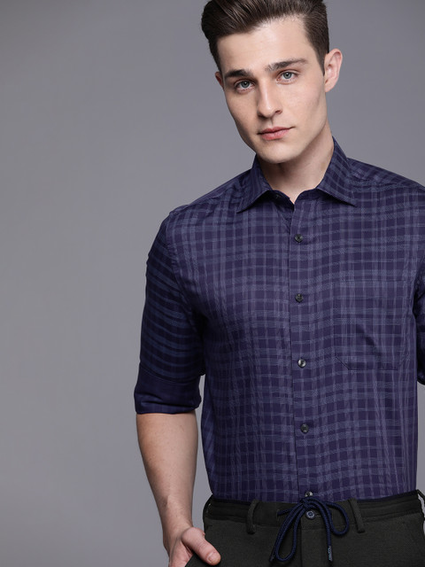

Louis Philippe Men Blue Tartan Checked Pure Cotton Formal Shirt