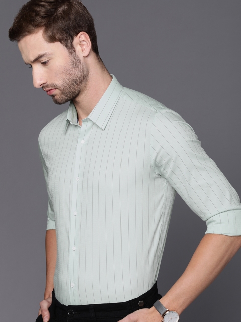 

Louis Philippe Ath Work Men Sea Green Super Slim Fit Striped Smart Casual Shirt