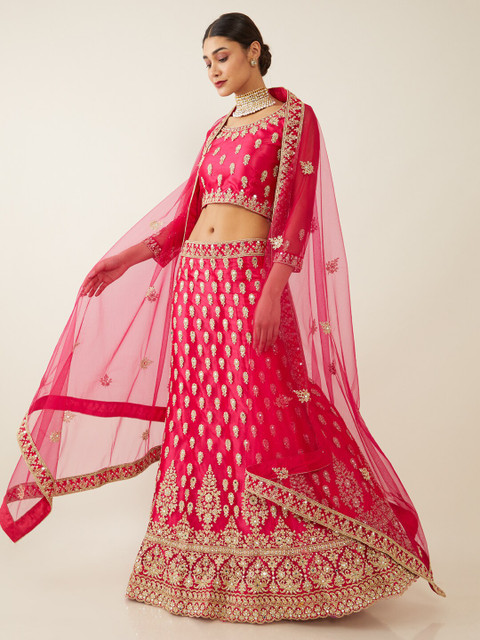 

Soch Pink & Gold-Toned Embroidered Sequinned Unstitched Lehenga & Blouse With Dupatta