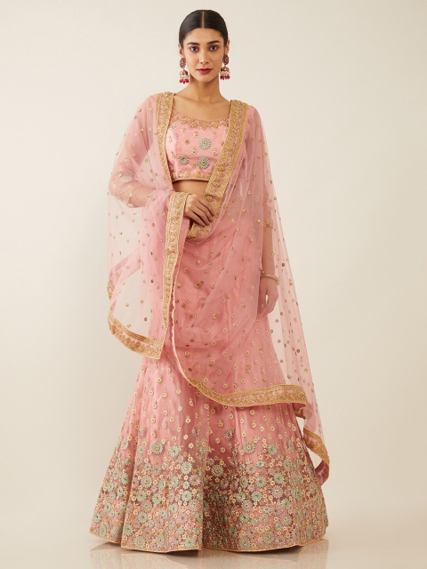 

Soch Pink & Blue Embroidered Sequinned Unstitched Lehenga & Blouse With Dupatta