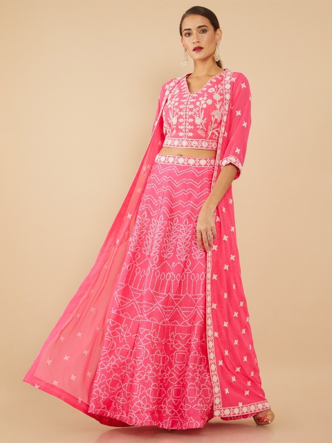 

Soch Pink & White Embroidered Unstitched Lehenga Choli & Jacket