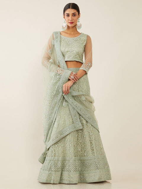 

Soch Women Green Embellished Thread Work Unstitched Lehenga & Blouse With Dupatta