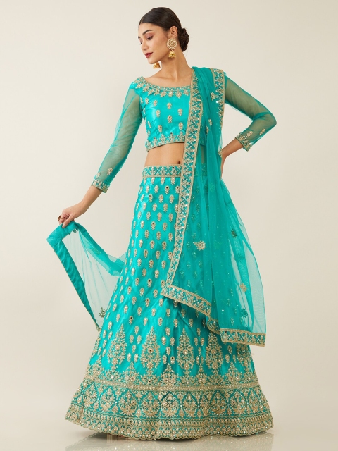 

Soch Green & Gold-Toned Embroidered Unstitched Lehenga & Blouse With Dupatta