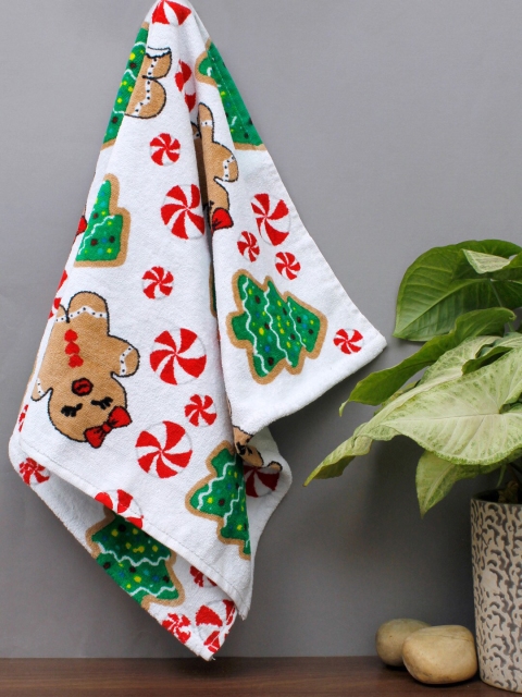 

AVI Living Set of 2 White & Green Cotton Printed Hand Towels