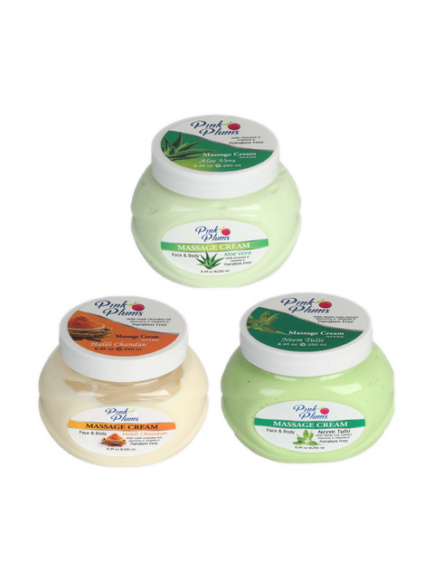 

Pink Plums Set of Aloe Vera-Haldi Chandan-Neem Tulsi Face & Body Massage Cream 750 ml, Multi