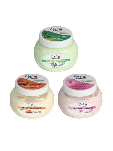 

Pink Plums Set of 3 Aloe Vera Haldi Chandan Skin Whitening Face & Body Massage Creams, Multi