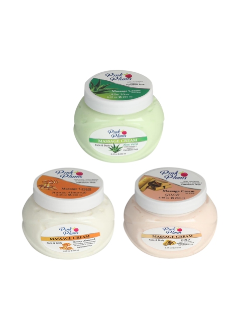 

Pink Plums Set of 3 Aloe Vera Honey Almond Gold Face & Body Massage Cream - 250 ml Each, Off white