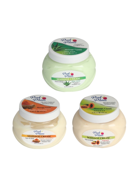 

Pink Plums Set of 3 Aloe Vera, Haldi Chandan & Papaya Face & Body Massage Cream-250ml Each, Multi