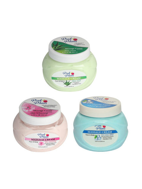 

Pink Plums Set of 3 Vitamin E, Aloe Vera, Mint, & Skin Whitening Massage Cream 250 ml Each, Multi