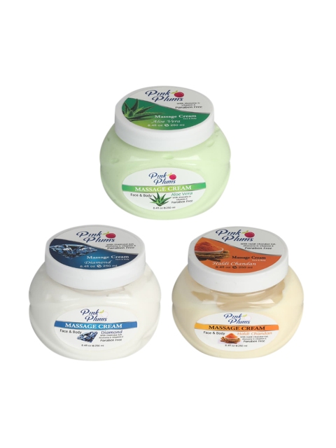 

Pink Plums Set of 3 Aloevera - Diamond & Haldi Chandan Massage Cream, Multi