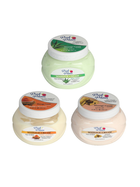 

Pink Plums Set of 3 Vitamin E, Haldi, Gold, & Chandan Massage Cream 250 ml Each, Multi