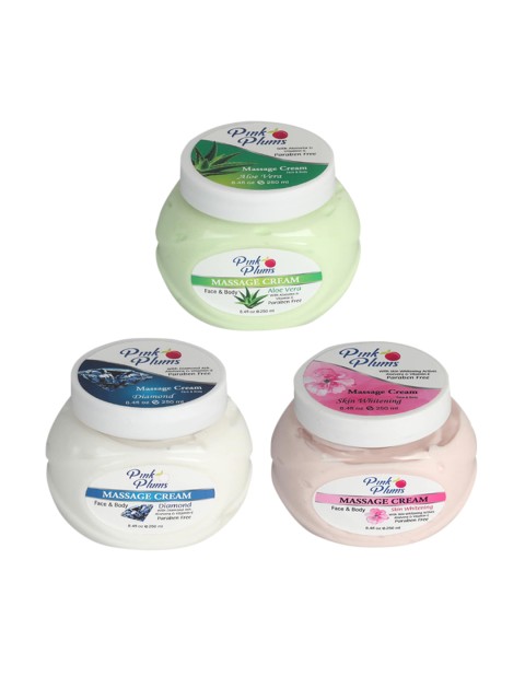 

Pink Plums Set Of 3 Paraben Free Massage Cream, Multi