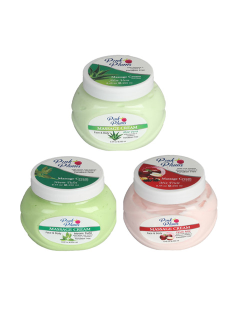 

Pink Plums Set of 3 Aloevera, Fruit Mix & Neem Tulsi Massage Cream-250ml Each, Multi