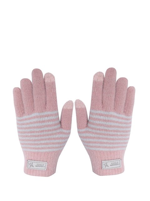 

LOOM LEGACY Women Pink & White Patterned Hand Gloves