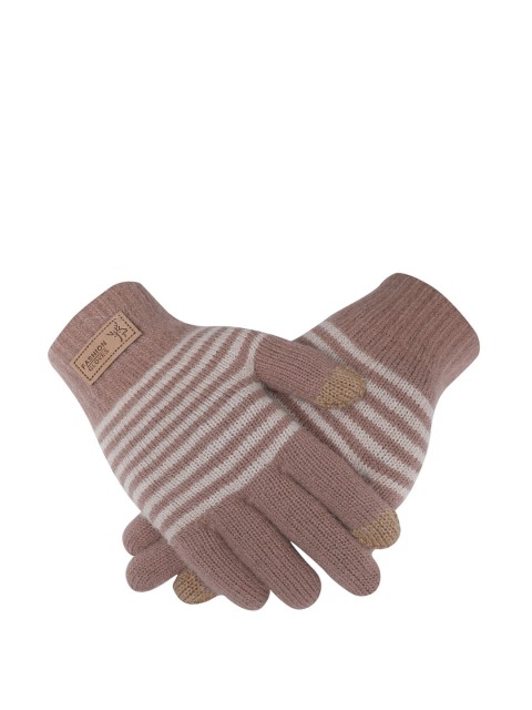 

LOOM LEGACY Women Brown & White Striped Hand Gloves