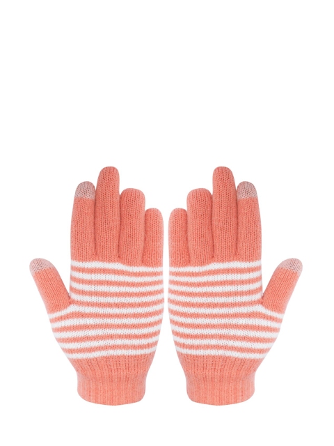 

LOOM LEGACY Women Orange & White Striped Hand Gloves