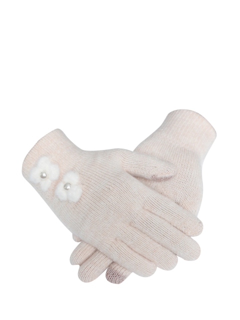 

LOOM LEGACY Women Cream-Coloured & White Patterned Hand Gloves