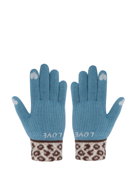 

LOOM LEGACY Women Blue & Brown Patterned Hand Gloves