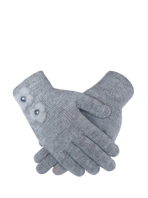 

LOOM LEGACY Women Grey & White Patterned Acrylic Hand Gloves