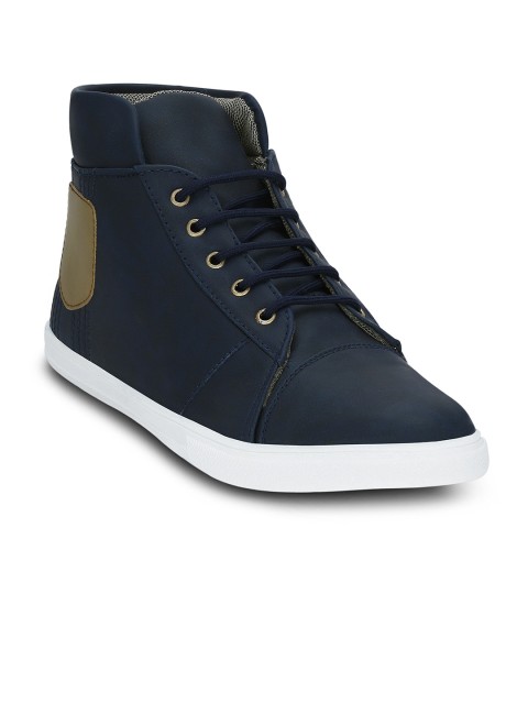 

Get Glamr Men Navy Solid Mid-Top Sneakers, Navy blue