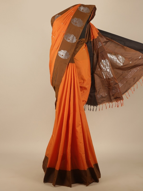 

Pothys Orange & Brown Woven Design Zari Art Silk Saree