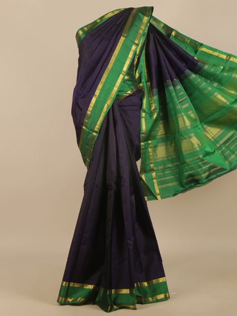 

Pothys Navy Blue & Green Zari Pure Silk Saree