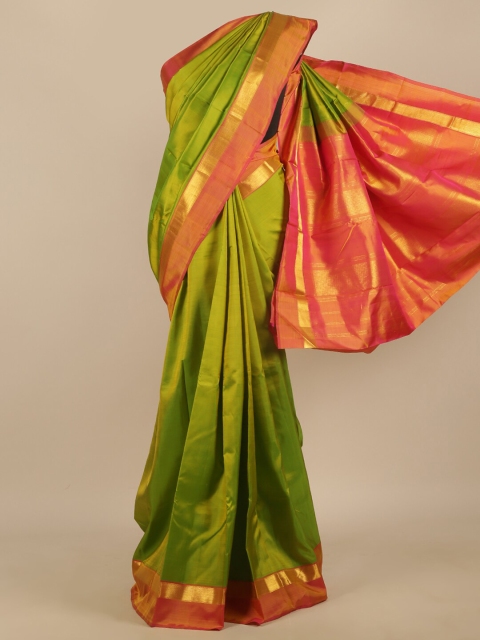 

Pothys Green & Magenta Gold-Toned Solid Pure Silk Saree