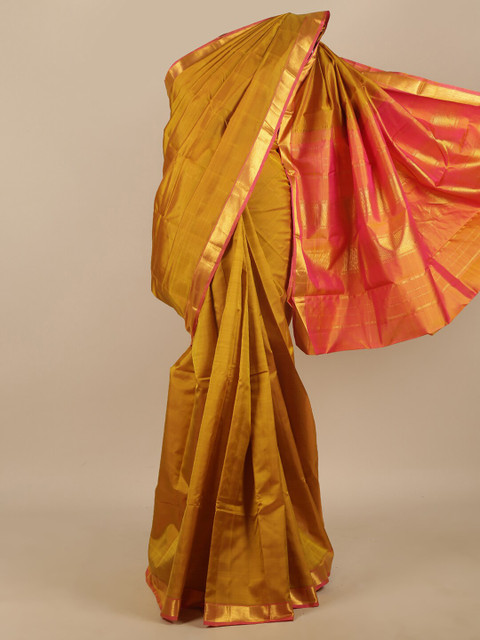 

Pothys Mustard & Pink Zari Pure Silk Saree