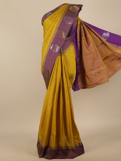 

Pothys Green & Purple Floral Zari Art Silk Saree
