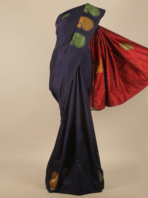 

Pothys Blue & Red Ethnic Motifs Art Silk Saree