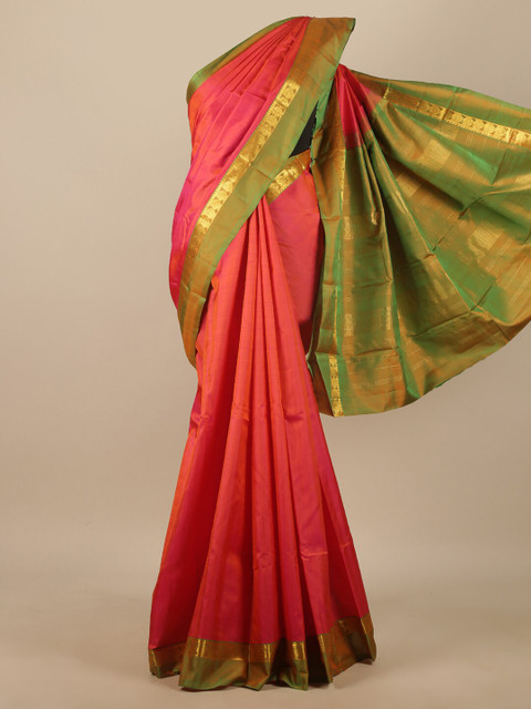 

Pothys Coral & Gold-Toned Zari Pure Silk Saree