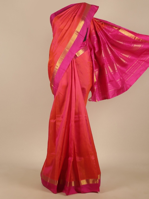 

Pothys Pink & Red Solid Pure Silk Saree