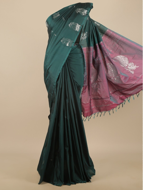 

Pothys Teal & Silver-Toned Ethnic Motifs Zari Art Silk Saree