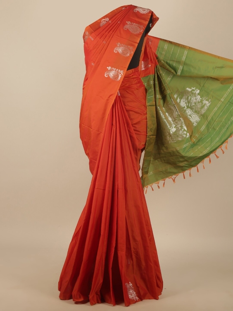 

Pothys Orange & Green Woven Design Art Silk Saree